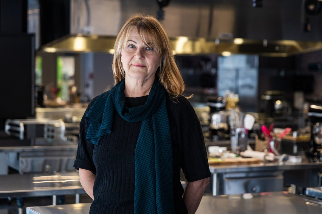 A portrait of Zofia Trebaczkiewicz in front of the equipment in The Kitchen