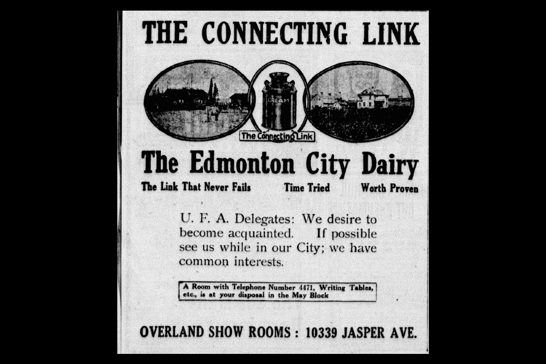 A newspaper clipping that reads, "The Edmonton City Dairy"