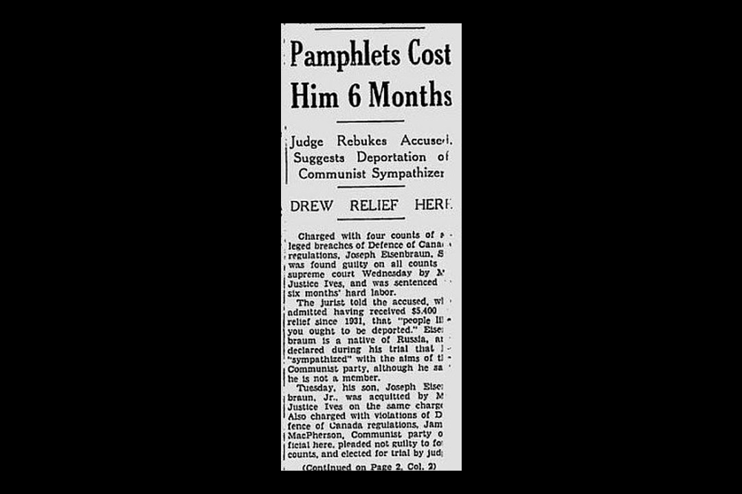 A newspaper clipping that reads, "Pamphlets cost him 6 months"