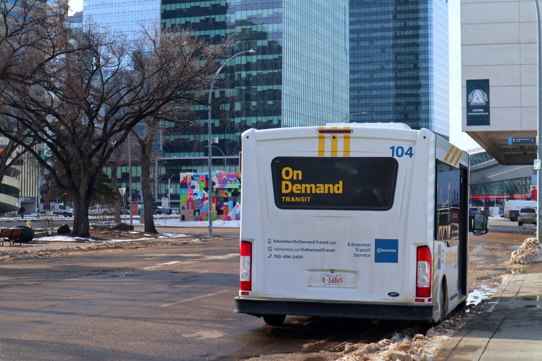 An On Demand Transit bus in downtown Edmonton.