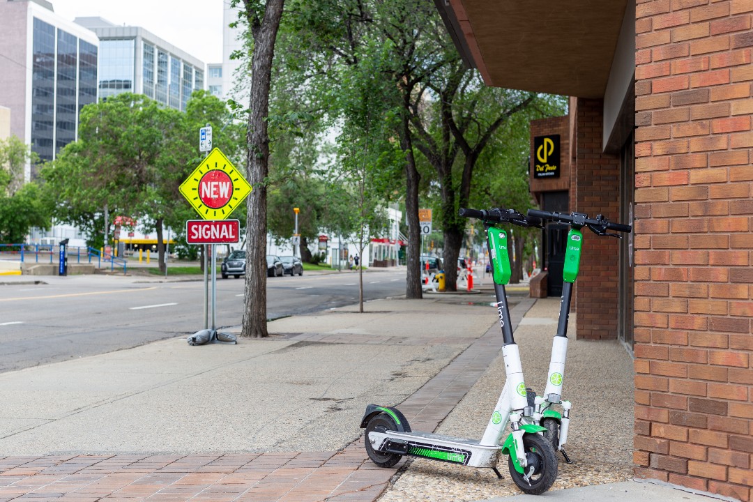 E-scooters in downtown Edmonton.