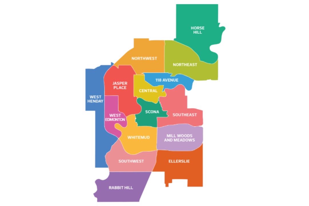 Proposed districts in the City of Edmonton's district policy.