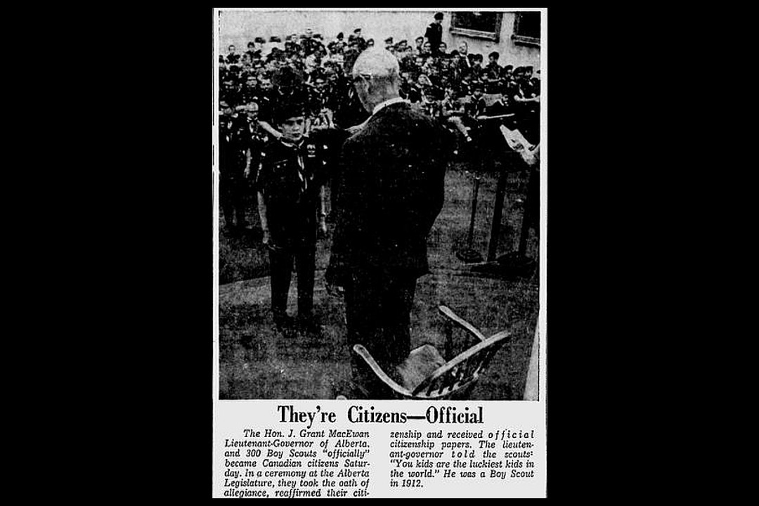 A newspaper clipping with a headline that reads, "They're Citizens-Official"