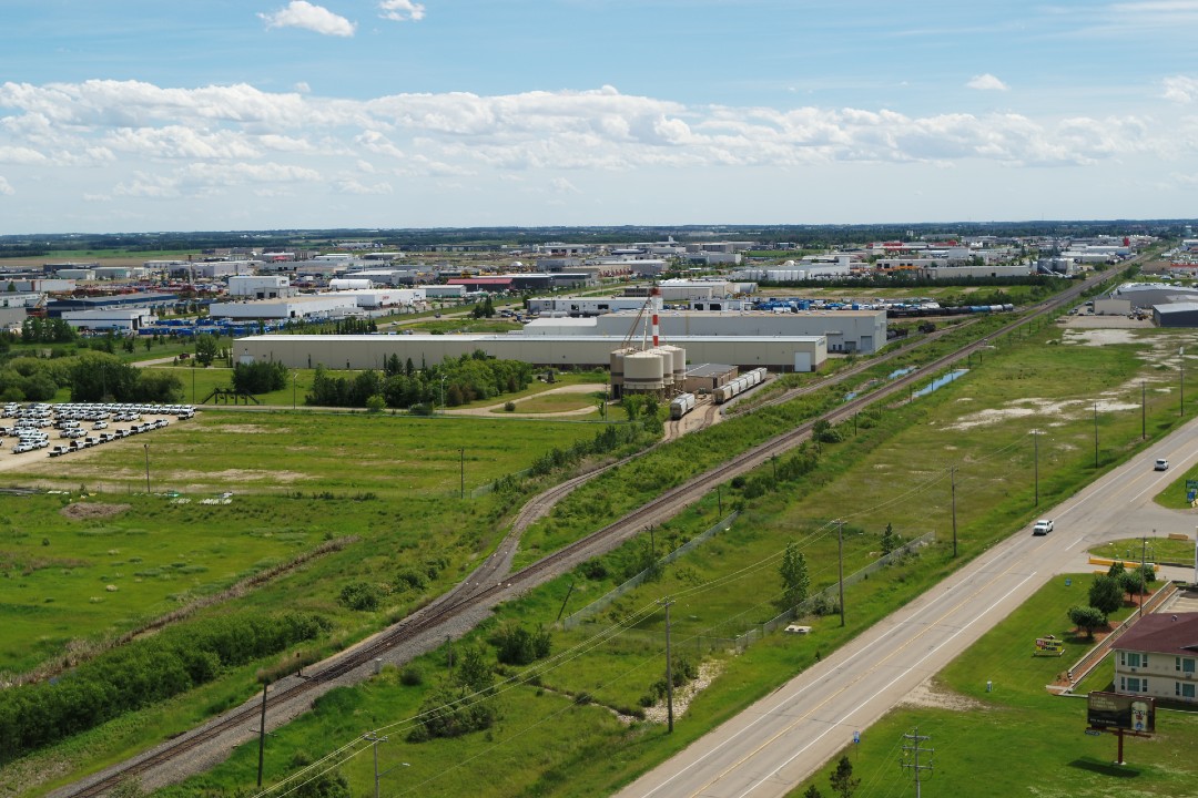 An aerial photo of Leduc Business Park.