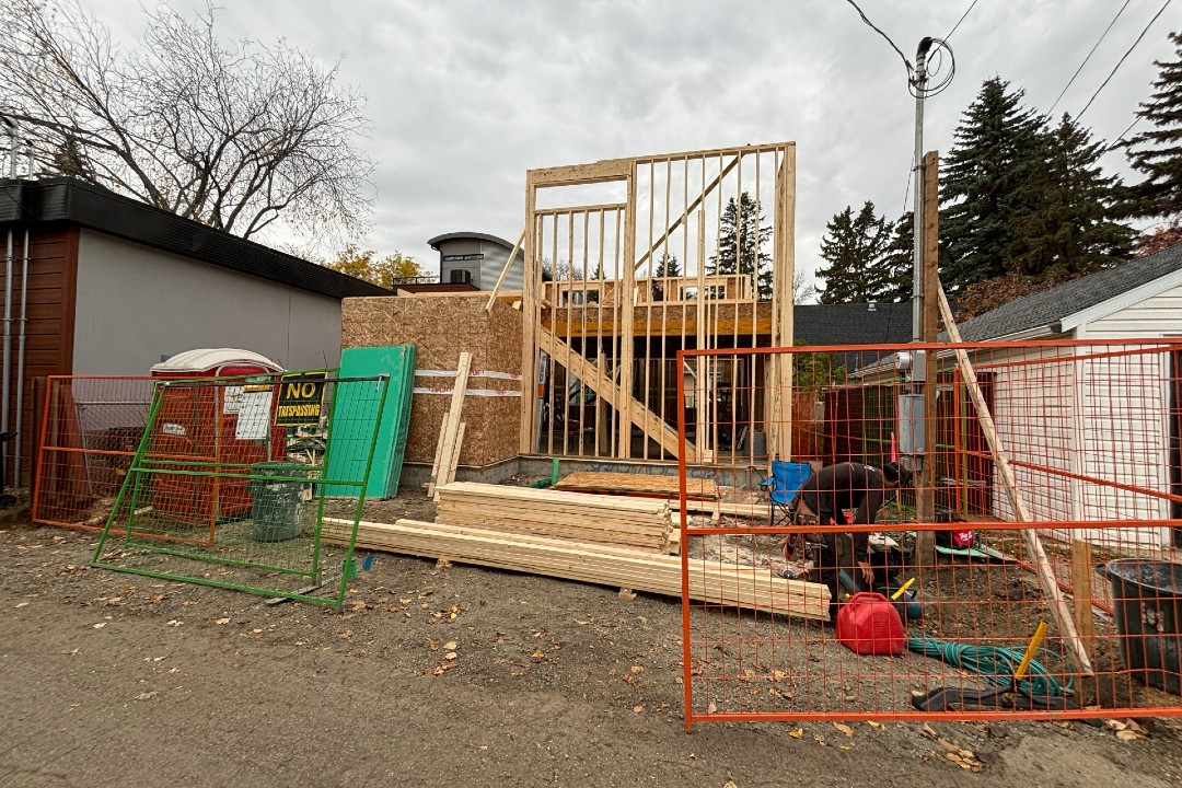 A backyard suite that is under construction.