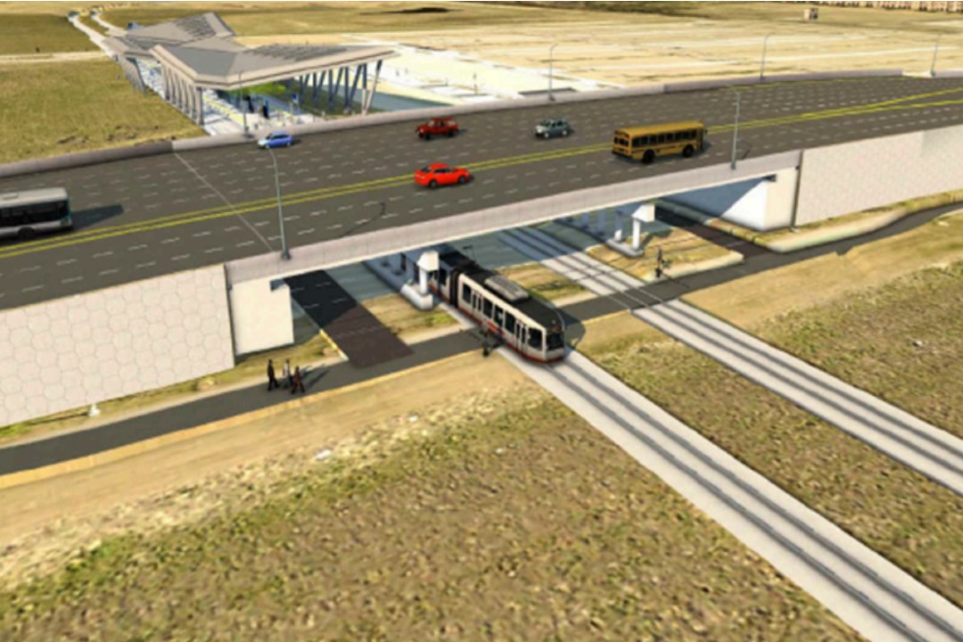 [A rendering of an LRT line travelling under a road.