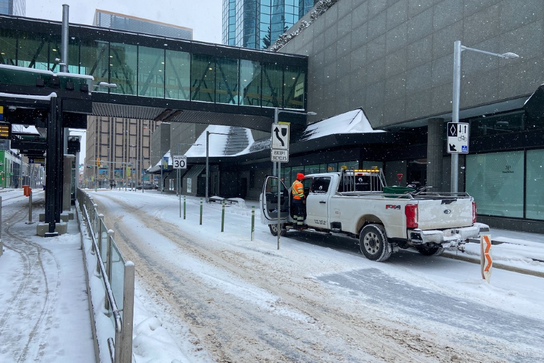 A truck on a snowy Edmonton street