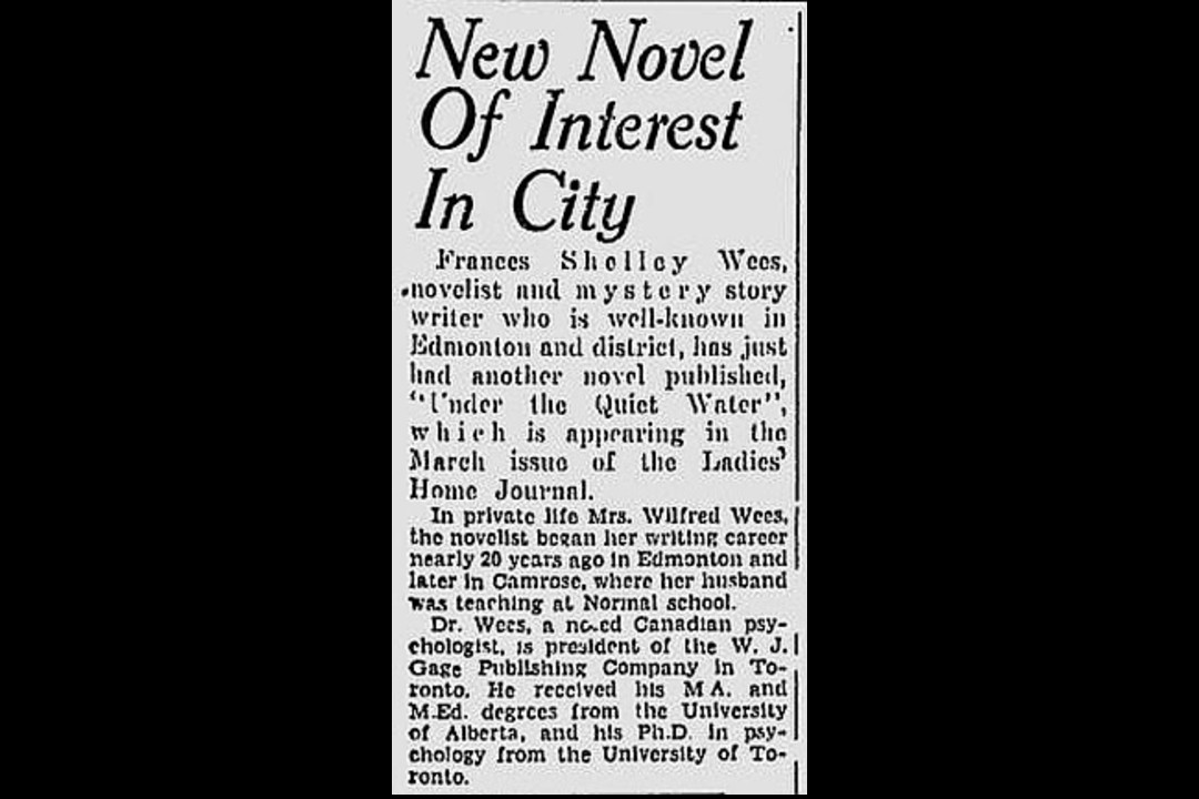 A newspaper clipping that reads, "New Novel Of Interest In City".