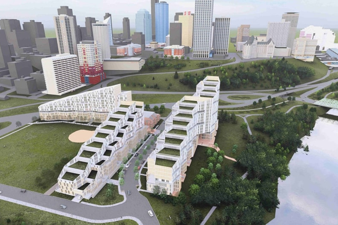 Rendering of proposed development in the Rossdale area, along the North Saskatchewan River