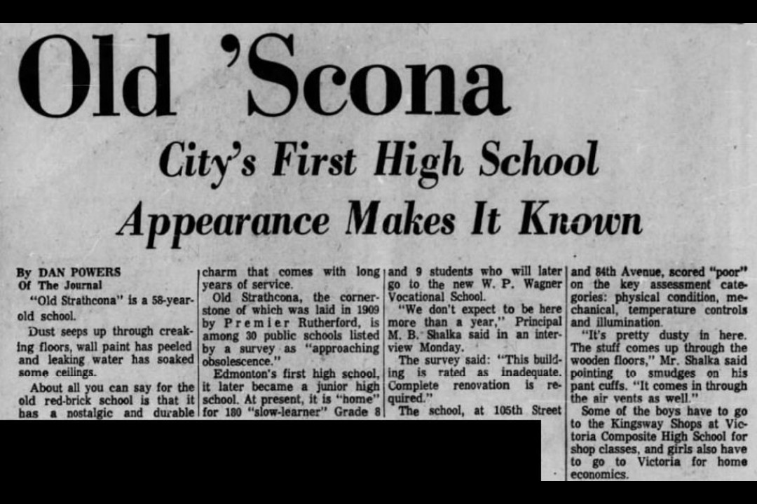A moment in history: May 2, 1967 A newspaper clipping that reads, "Old 'Scona"
