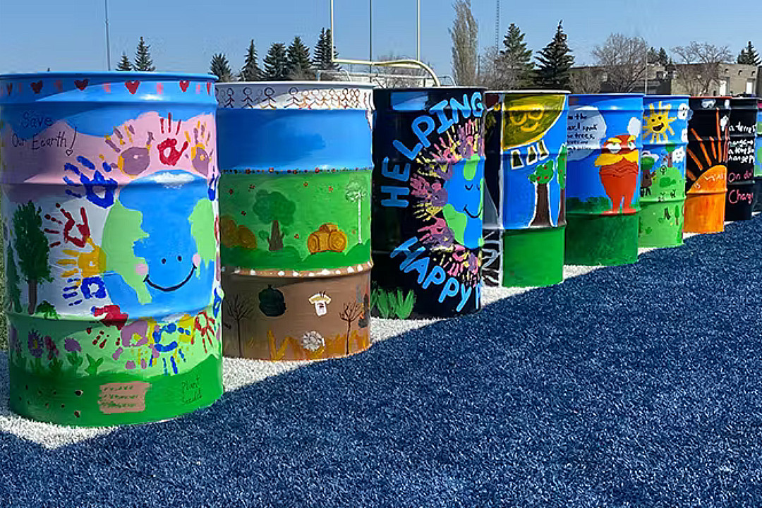 Calls for public engagement: West Jasper Place rezoning, St. Albert trash can contest A row of painted garbage cans in a park