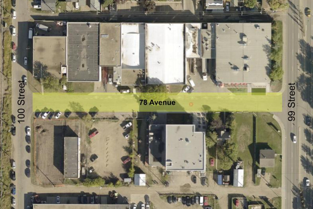 Calls for public engagement: Windermere park, Happy Beer Street Google Maps screenshot showing 78 Avenue between 100 Street and 99 Street