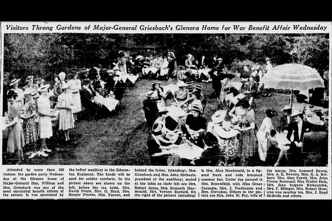 A moment in history: June 20, 1941 A newspaper clipping that depicts a garden party in a backyard.
