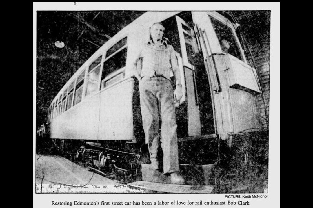 A moment in history: Aug. 8, 1979 A newspaper clipping that shows a person standing in front of an old streetcar.
