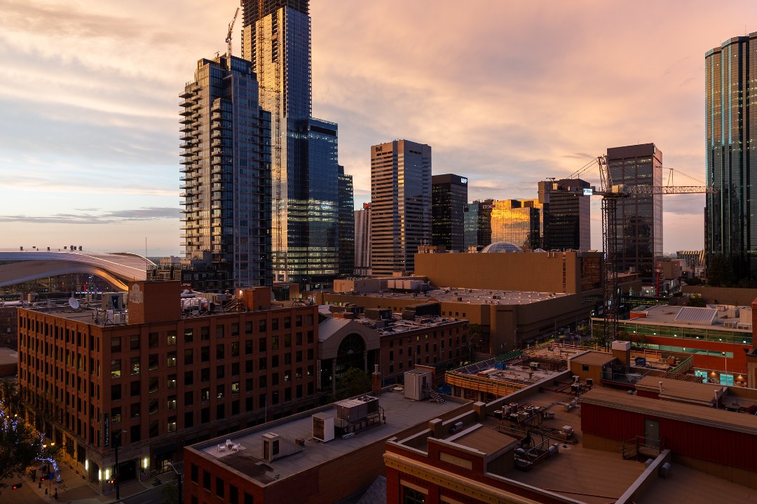 A photo of downtown Edmonton taken from a tall building.