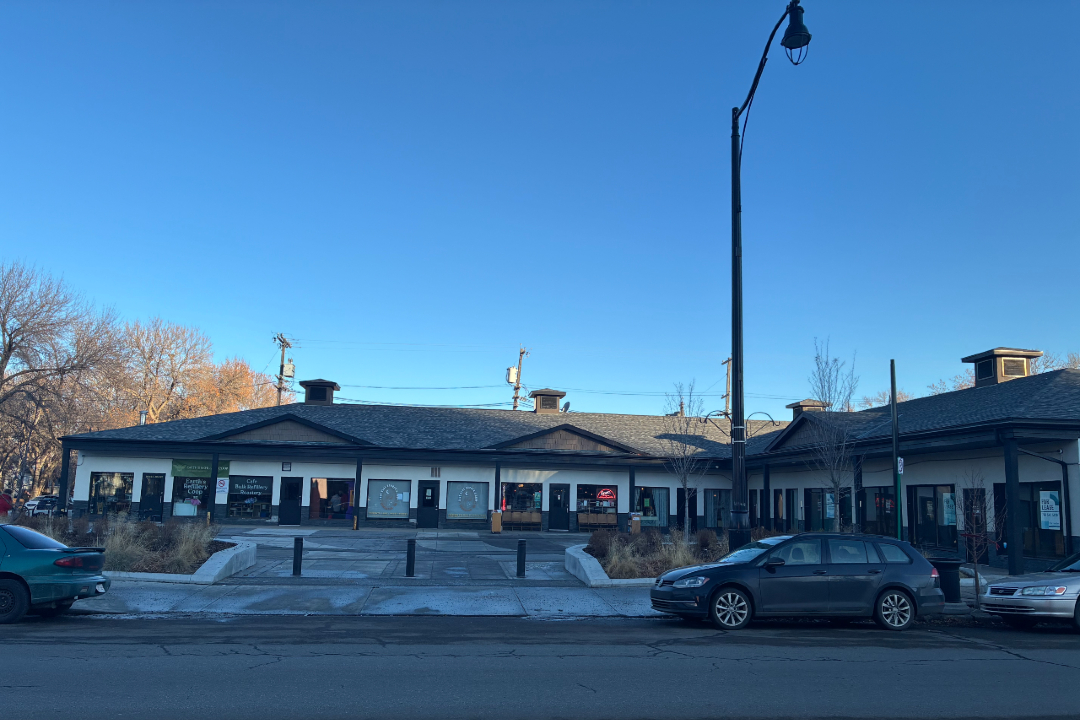 The exterior of The Piazza strip mall development on 95 Street NW.
