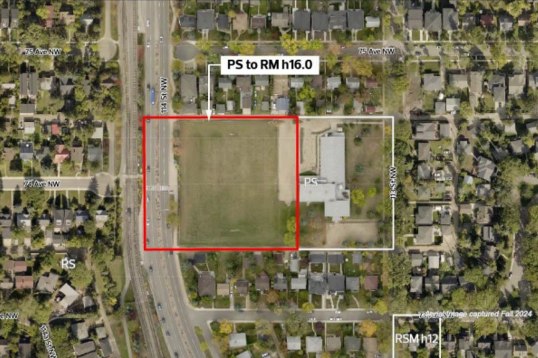 A map showing a proposed rezoning in McKernan.