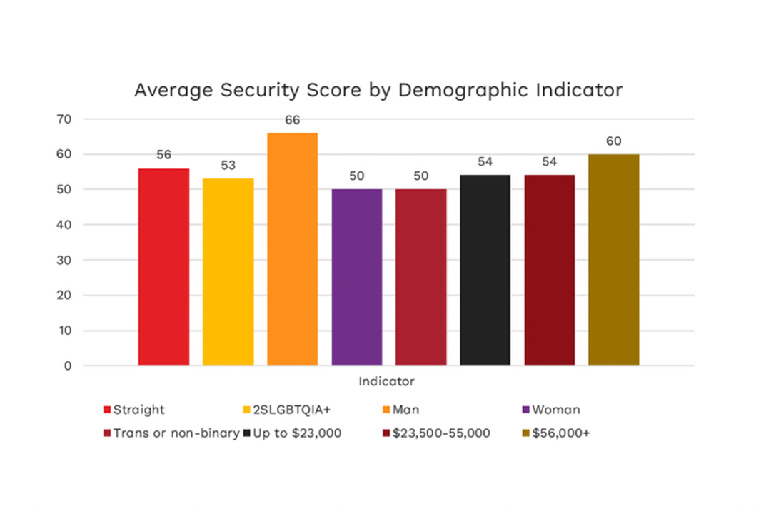 A chart illustrating the different housing security scores between demographics