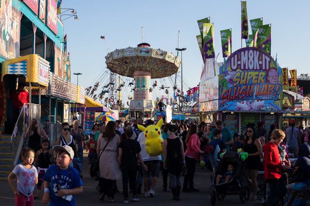 A crowded midway at K-Days in Edmonton.