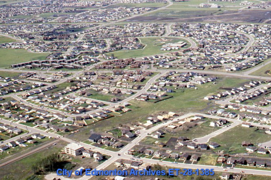 An aerial shot of suburban development