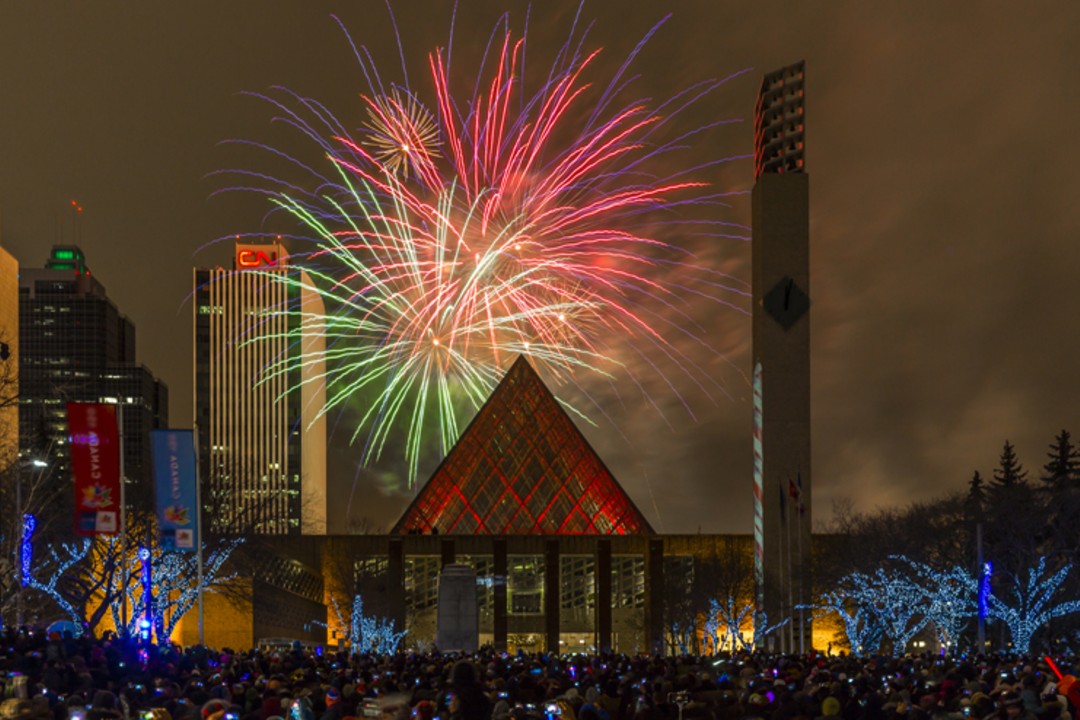 A fireworks show at city hall