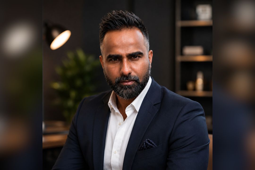 A headshot of a man in a white shirt and black blazer