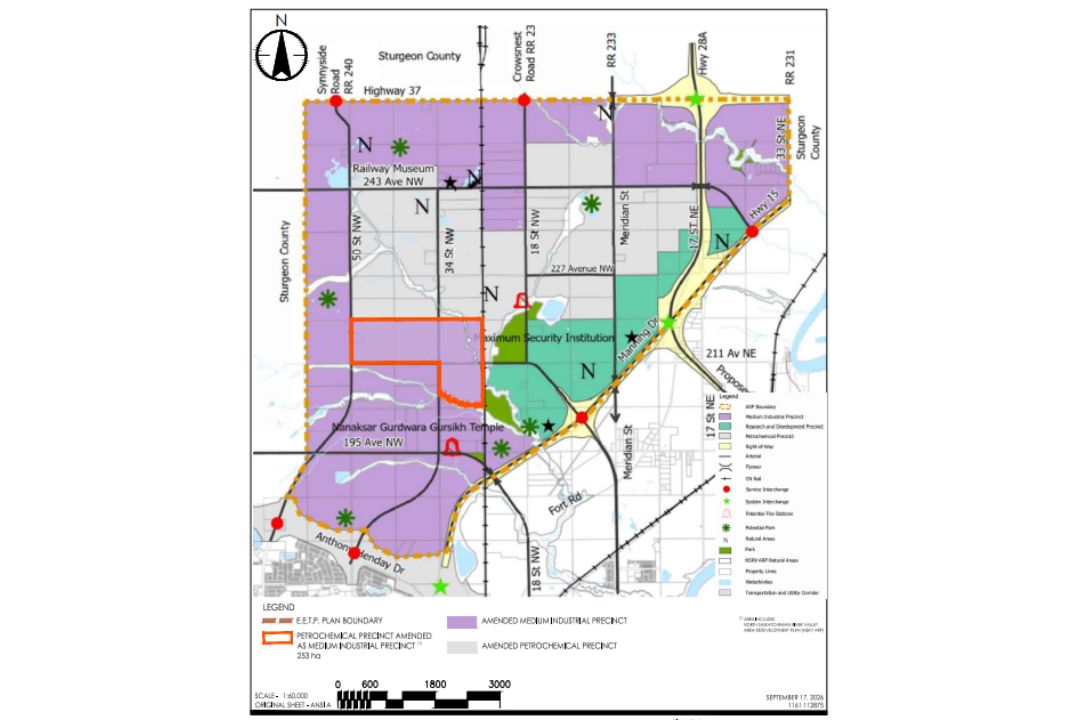 An illustrated map of the area structure plan for the Edmonton Energy and Technology Park