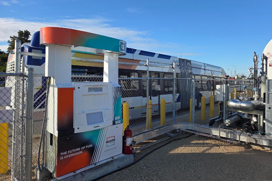 A hydrogen fuel station and a bus