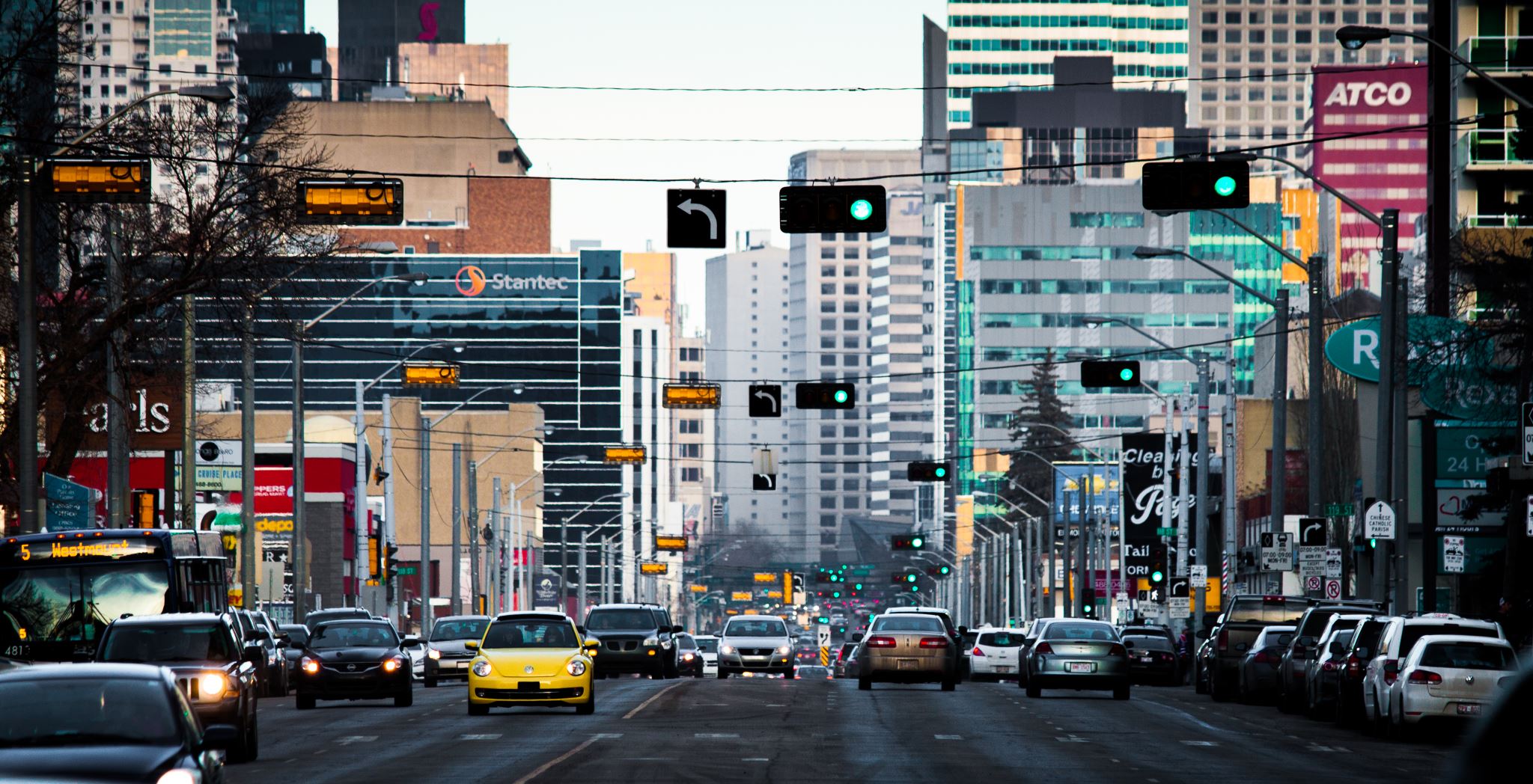 Green lights down Jasper Avenue. Photo by Walter Gordy.