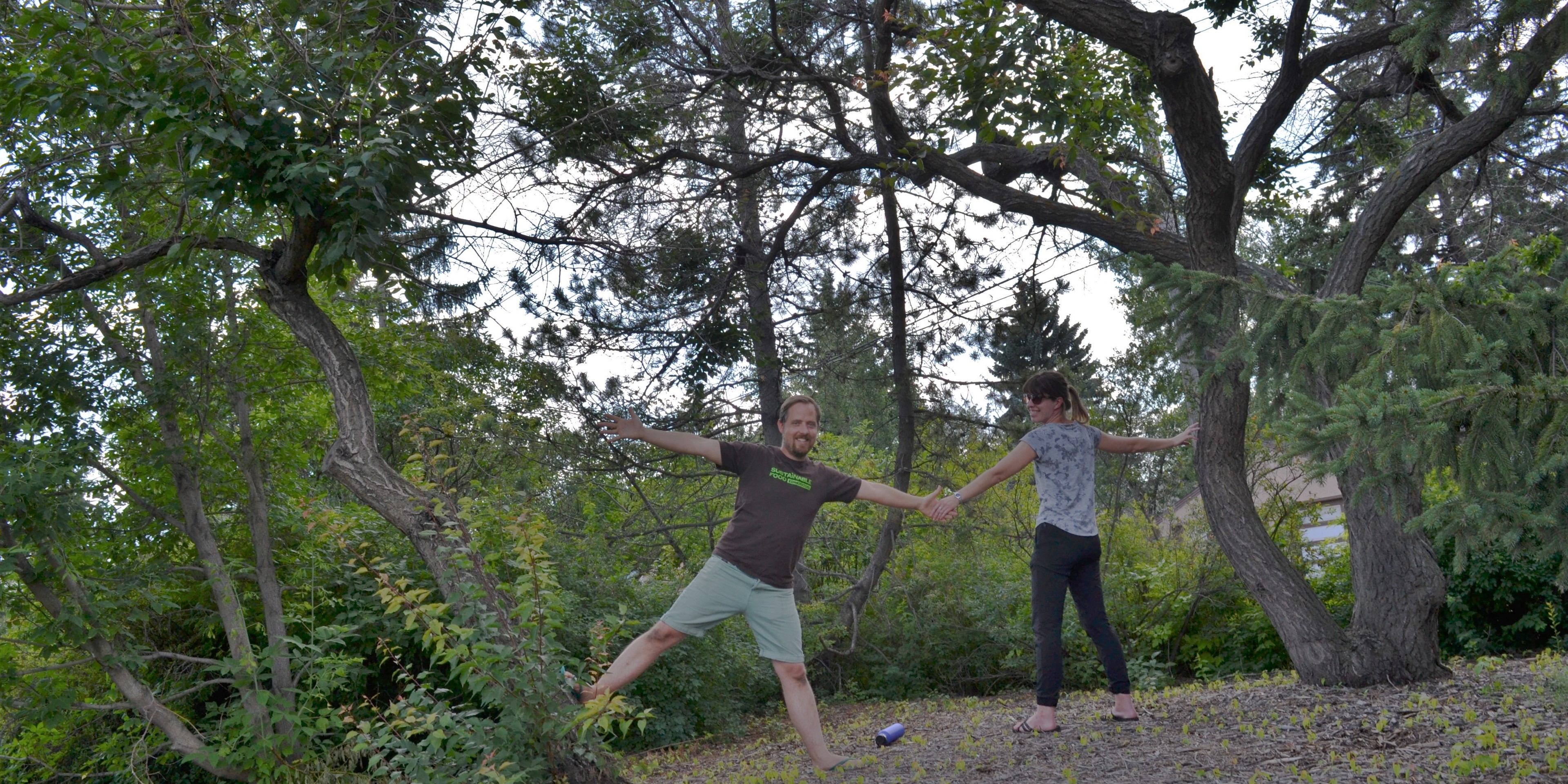 Dustin Bajer and Brooklin Schneider measure the distance between the two apricot trees that are closest to each other.