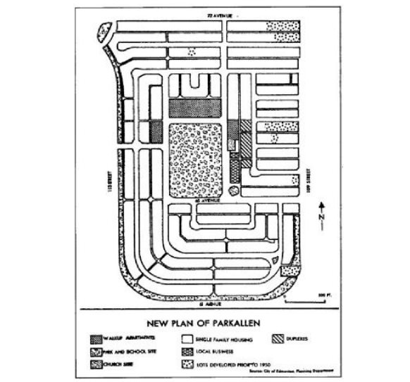 The development plan for Parkallen, Alberta’s first planned neighbourhood. CREDIT: “Edmonton’s urban neighbourhood evolution.”