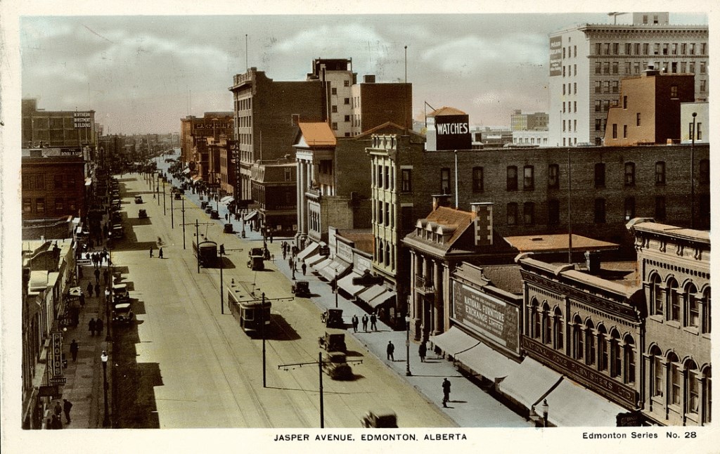 A historical bird’s eye view of Jasper Avenue. Credit: University of Alberta Libraries