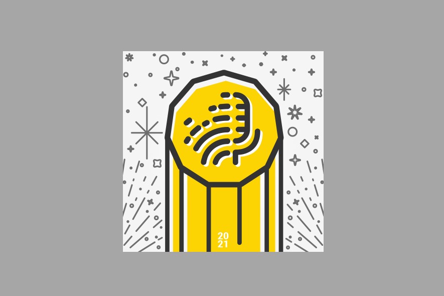 A cover image for the Canadian Podcast Awards, with a stylized microphone on a plinth