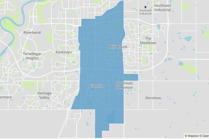 A map of Edmonton's Karhiio ward